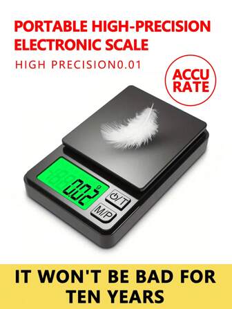 1pc High-Precision Portable Jewelry Scale With A Range Of 0.01g/1000g, Mini Digital Scale, Kitchen Electronic Scale, Digital Gram Weight Scale, Multi-Functional Dedicated Accurate Measurement Black With Lid Can Be Used As A Tray, Precision Small Electronic Weighing Scale With Backlit LCD Display, Measuring Handheld Accessory Scale, Suitable For Travel, Kitchen, Cooking, Baking, Tea, Daily Essential Weighing Tools.Battery Not Included