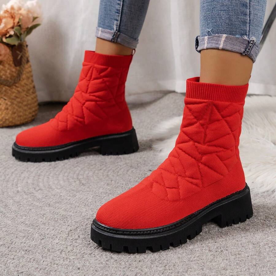 Women's Fashion Versatile Low-Top Sock Boots, Chunky Sole, Casual, Elastic, Ankle Boots
