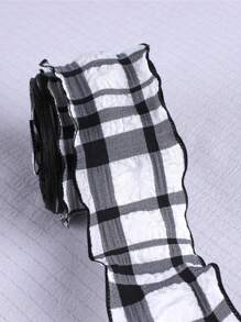 1 pieza Cinta a cuadros con volantes, cinta de satén a cuadros elegante, cinta de tul con flores para ramos, cinta decorativa para lazos - Multicolor - Ver 9