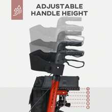 HOMCOM 4 Wheel Rollator With Seat And Back, Folding Mobility Walker With Carry Bag, Adjustable Height, Dual Brakes, Cane Holder, Lightweight Aluminium Walking Frame For Seniors And Disabled - Red - View 7