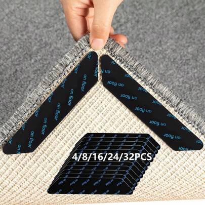 Rug Tape, Reusable Washable Grippers For Rugs, Double Sided Non-Slip Rug Pads For Hardwood Floors, Rug Stoppers To Prevent Sliding, White