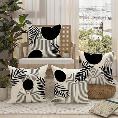 4 件枕套：几何黑白波西米亚现代装饰枕套，适用于客厅、卧室、沙发、床装饰 - 不含枕芯，礼物生日毕业学校装饰学校惊喜宿舍装饰返校