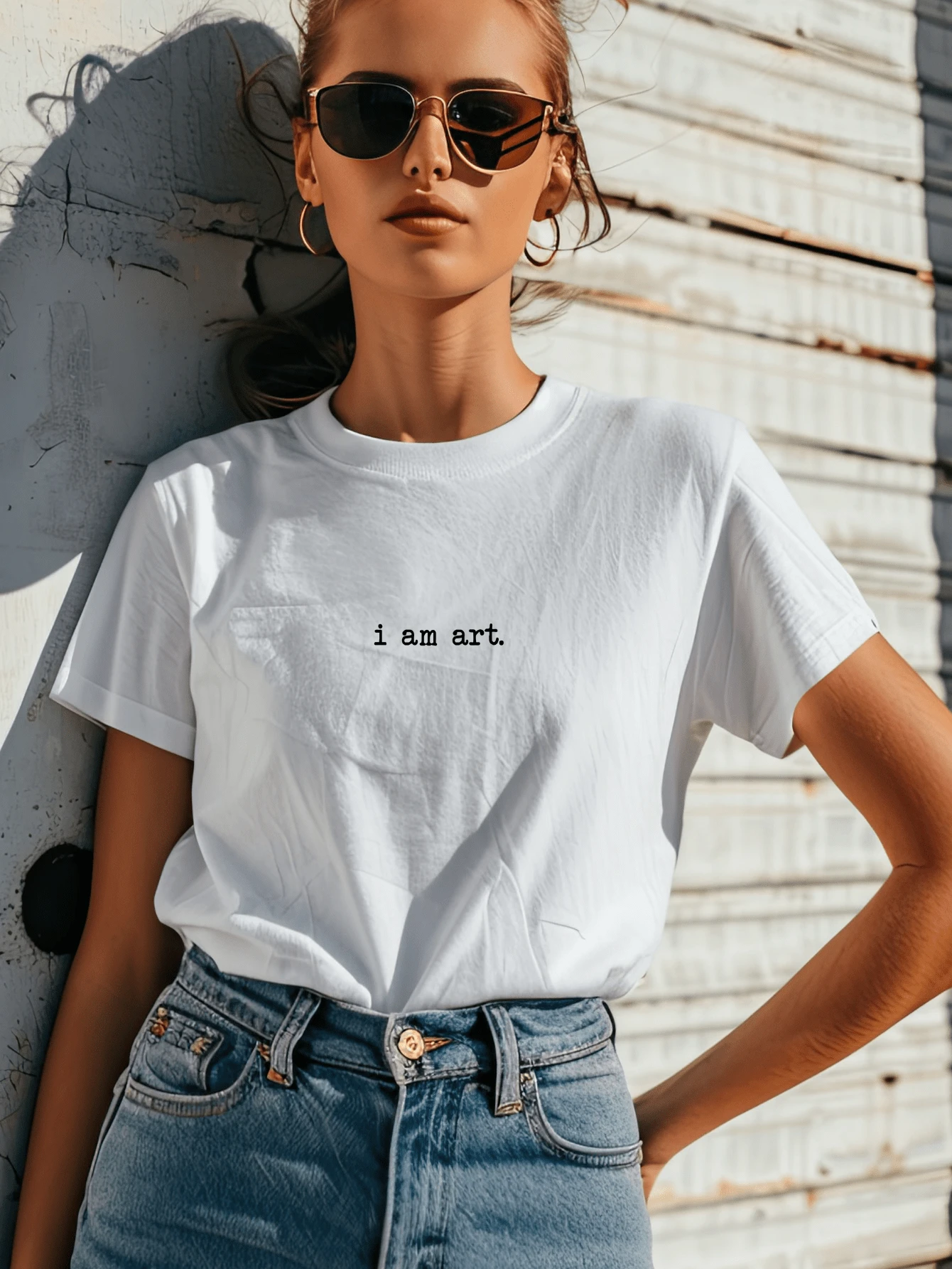 Women's 100% Cotton T-Shirt Printed Minimalist T-Shirt I Am Art - 白色 - 查看 1