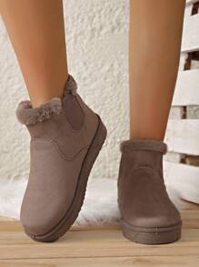 Damen Modemode Schneestiefel, flache warme Winterschuhe, kurze Winterstiefel