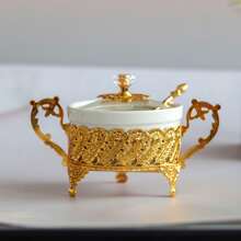 1 Set Lechera y Azucarero de color dorado, decoración de lujo estilo europeo para el hogar y la cocina, tarros multiusos para especias/condimentos, regalo de Navidad