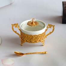 1 Set Lechera y Azucarero de color dorado, decoración de lujo estilo europeo para el hogar y la cocina, tarros multiusos para especias/condimentos, regalo de Navidad