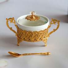 1 Set Lechera y Azucarero de color dorado, decoración de lujo estilo europeo para el hogar y la cocina, tarros multiusos para especias/condimentos, regalo de Navidad