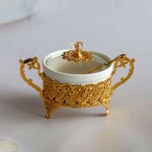 1 Set Lechera y Azucarero de color dorado, decoración de lujo estilo europeo para el hogar y la cocina, tarros multiusos para especias/condimentos, regalo de Navidad