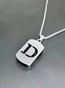 1st Heren Roestvrijstalen Trendy Ketting - 26 Holle Initialen, Elegante Letter Hanger Ketting, Kleurvast, Geschikt Voor Casual Wear En Truikettingen