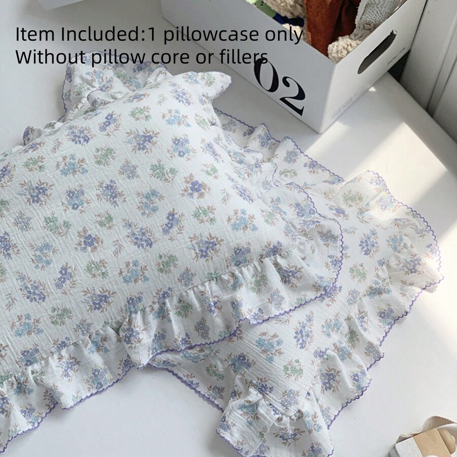 1pc New Simple Cute French Floral Lace Envelope Pillow Case, Ruffle