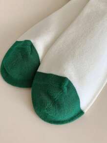 1pair Women's White Fashionable Retro Sport Mid-Calf Socks With Letter Print, Fall - White - View 8