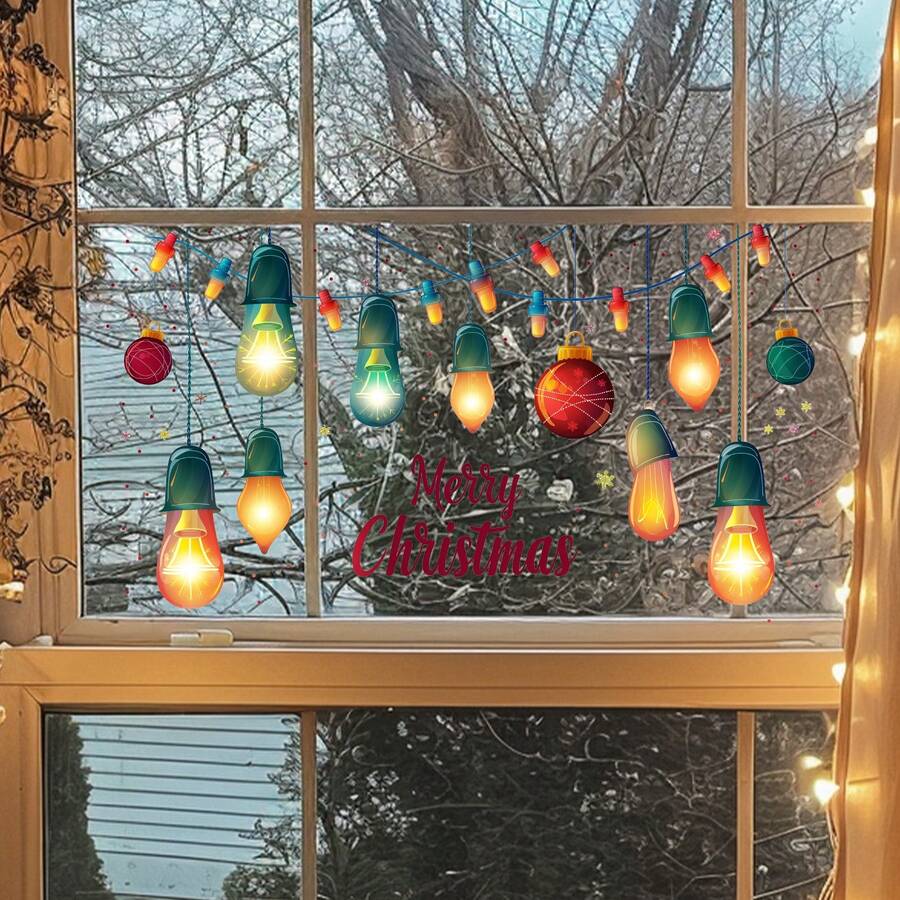 Festive Christmas Window Clings, Classic Style Plastic Wall Decals For