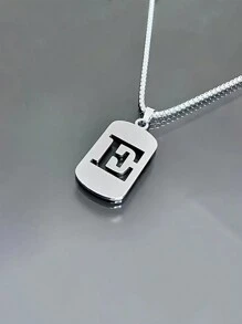 1st Heren Roestvrijstalen Trendy Ketting - 26 Holle Initialen, Elegante Letter Hanger Ketting, Kleurvast, Geschikt Voor Casual Wear En Truikettingen