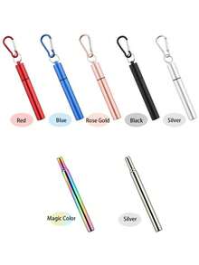 1pc Portable Collapsible Straw Set, Includes 304 Stainless Steel Reusable Straws, Storage Case, Cleaning Brush And Keychain - Multicolor - View 7