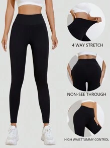 Quần legging cạp cao cho nữ Quần legging yoga siêu mềm co giãn mờ đục mỏng - màu đen - Xem 2