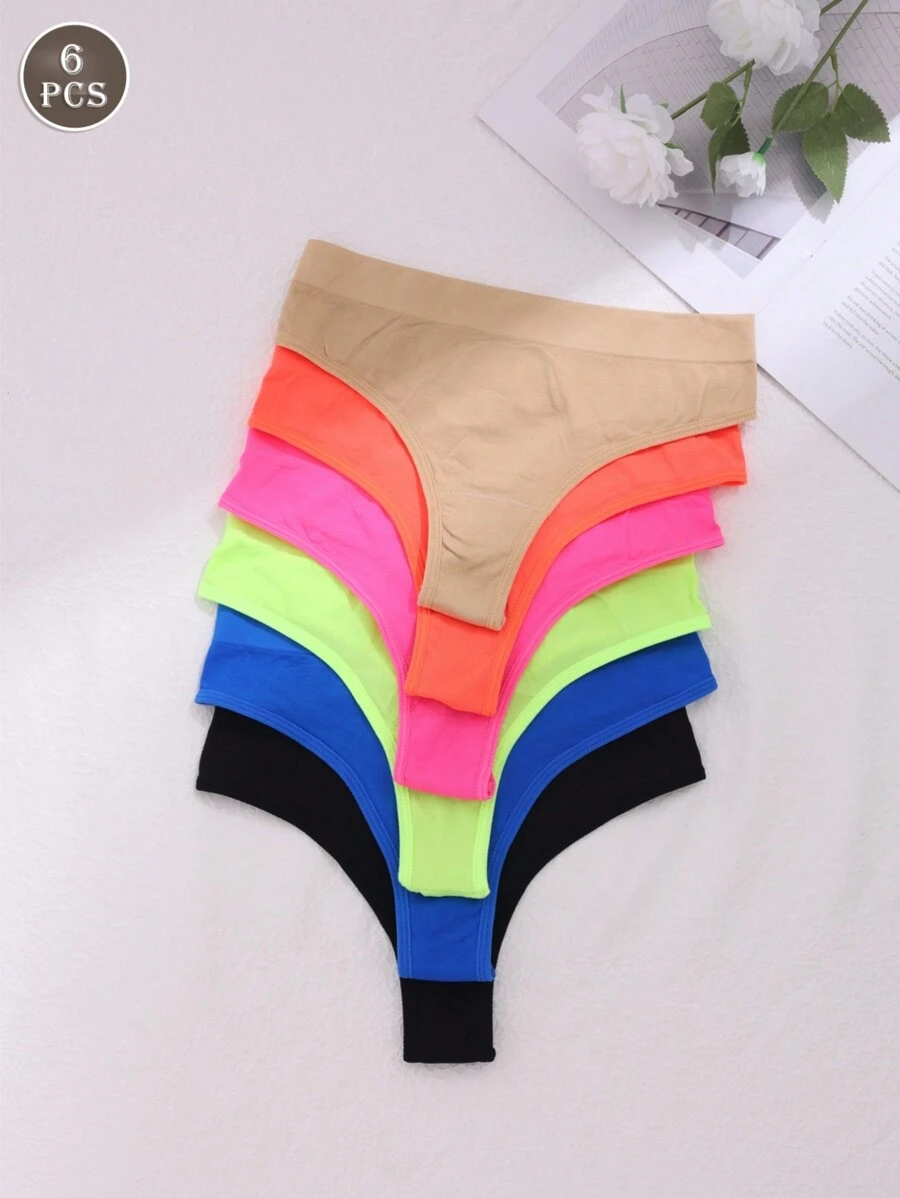 6 条装女士多色无缝丁字裤
