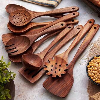10pcs Wooden Spoons, Sturdy Wooden Kitchen Utensils With A Box, Lightweight And Heat Resistant, Kitchen Supplies Baking Accessories