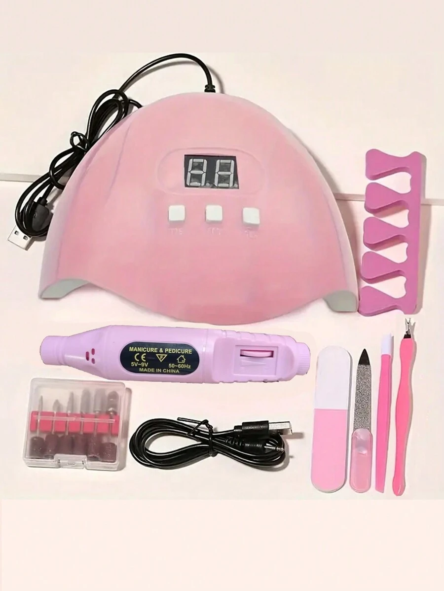 专业美甲护理套装，含电动美甲钻、UV LED美甲灯、54W UV美甲固化灯，适合初学者 - 彩色 - 查看 1