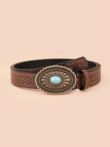 1 pièce Ceinture vintage minimaliste mode pour femme avec boucle turquoise, convient pour le port quotidien avec des jeans en été, l'école en automne, l'automne, Halloween