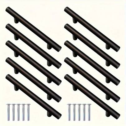 10 piezas Tiradores de gabinete minimalistas modernos de acero inoxidable, estilo nórdico, tiradores en forma de T redondos para armarios y armarios de vino, con acabado pintado