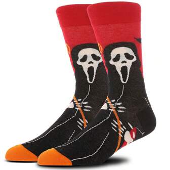 1 par de calcetines de tripulación de terror de Halloween unisex, elásticos, suaves, transpirables, resistentes al olor, cálidos para regalos de otoño/invierno de Halloween