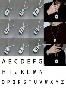 1st Heren Roestvrijstalen Trendy Ketting - 26 Holle Initialen, Elegante Letter Hanger Ketting, Kleurvast, Geschikt Voor Casual Wear En Truikettingen