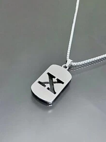 1st Heren Roestvrijstalen Trendy Ketting - 26 Holle Initialen, Elegante Letter Hanger Ketting, Kleurvast, Geschikt Voor Casual Wear En Truikettingen