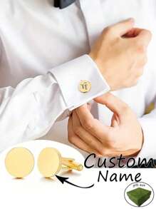 2 件定制名字袖扣，个性化伴郎袖扣，婚礼袖扣，不锈钢袖扣，男士生日周年纪念礼物 - 銀色 - 查看 1