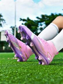Modische Paar rosa, weiße, blaue geformte 3D Stollen High-Top Fußballschuhe, unisex Sportschuhe