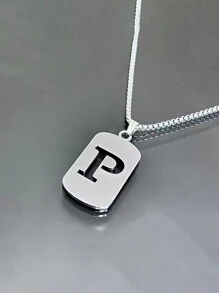 1st Heren Roestvrijstalen Trendy Ketting - 26 Holle Initialen, Elegante Letter Hanger Ketting, Kleurvast, Geschikt Voor Casual Wear En Truikettingen