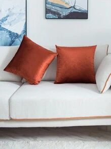 LOSPRING 2 Stücke luxuriöse Samt Kissenbezüge, 45x45 cm, weich und flauschig einfarbige Zierkissenbezüge mit Reißverschluss für Herbst, Winter, Schlafzimmer, Sofa, Couch, Terrasse, Wohnzimmer - 100% Samt, Vliesstoff, zeitgenössischer Stil, perfekt für verschiedene Raumtypen - Orange Rot - Übersicht 3