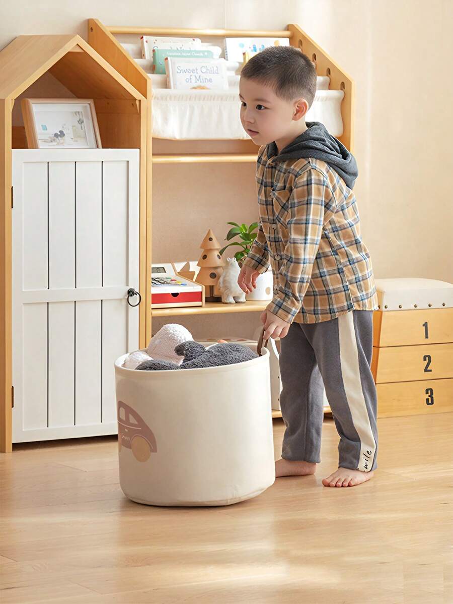 1pc Large Capacity Felt Foldable Toy Storage Basket & Laundry Hamper Love Valentine - Multicolor - View 1