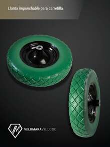 Llanta Para Carretilla Imponchable Pu Con Rin Y Baleros Lion Repuesto Herramienta - Verde - Ver 3
