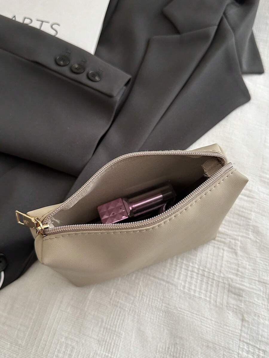 Modischer, minimalistischer einfarbiger Ledermake-up-Beutel aus weichem Leder mit großer Kapazität, Geldbörse, Kreditkartenhalter, faltbarer kompakter Reise-Organizer, wasserdichte Kulturtasche, ausgezeichnete Qualität, kleine Tasche, Schulmaterialien, Reisenotwendigkeiten, Make-up-Tasche, Urlaubsartikel, Schulanfang, Kosmetiktasche, Make-up-Beutel, Make-up-Etui, Beauty, Homecoming, Make-up-Organizer, Make-up-Aufbewahrung - Aprikosenfarben - Übersicht 1