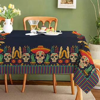 1st Halloween Mexicaanse Stijl Decoratief Tafelkleed, Waterdicht En Vlekbestendig, Geschikt Voor Diner, Picknick, Feest, Restaurants, Cafés, Buitengebruik, Verschillende Maten Beschikbaar