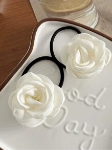 2 件简约优雅白色山茶花发带 - 白色 - 查看 1