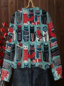 Áo len chui đầu cổ tròn tay dài họa tiết mèo hoạt hình cho nữ, mùa thu/đông - Nhiều màu - Xem 3