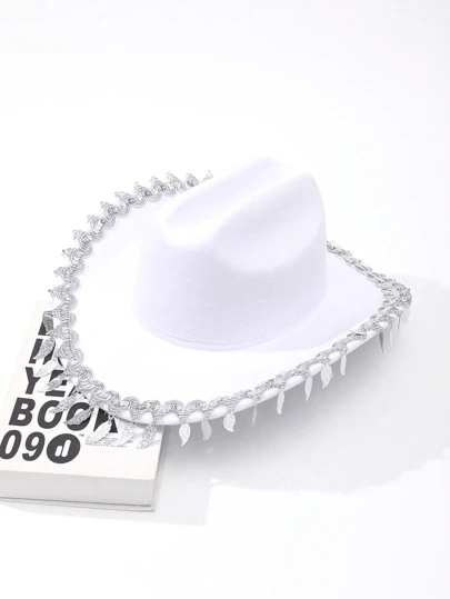 1pc White One-Piece Felt Hat, Fashionable Curly Brim Design, Unisex Classic Style Suitable For Parties And Occasions, Autumn/Winter Headwear Halloween