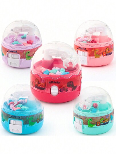 Random Color 1 Mini Claw Machine - Mini Dinosaur Character Claw Machine Prize Toy Grabber Mini Arcade Game Mini Novelty Toy New Year Gift (5-Color Random Dinosaur Doll)
