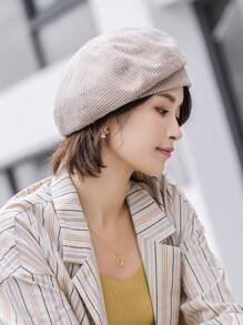 1 件优雅复古千鸟格涤纶羊毛印花贝雷帽，秋冬万圣节