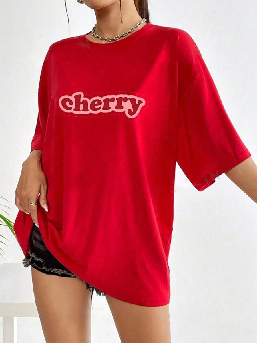 T-Shirt Tshirt Cherry Fashion Inspiration Style Various Colors 100% Cotton - Đỏ - Xem 1
