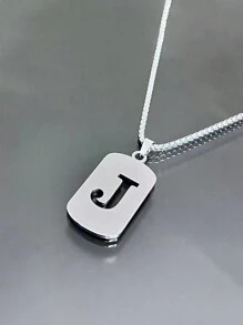 1st Heren Roestvrijstalen Trendy Ketting - 26 Holle Initialen, Elegante Letter Hanger Ketting, Kleurvast, Geschikt Voor Casual Wear En Truikettingen