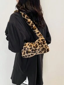 时尚豹纹蓬松斜挎包，休闲毛绒单肩包，豹纹女包，豹纹回归，秋冬新款女包，最佳秋季钱包，完美搭配女士秋季服装，秋冬新款虎纹女包，新款女士皮草包 - 彩色 - 查看 9