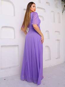 Lilian Long Party Dress With Shine - Red Violet - View 3