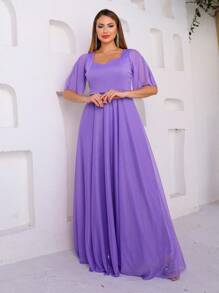 Lilian Long Party Dress With Shine - Red Violet - View 1