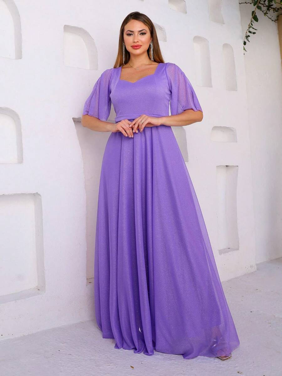 Lilian Long Party Dress With Shine - Red Violet - View 1