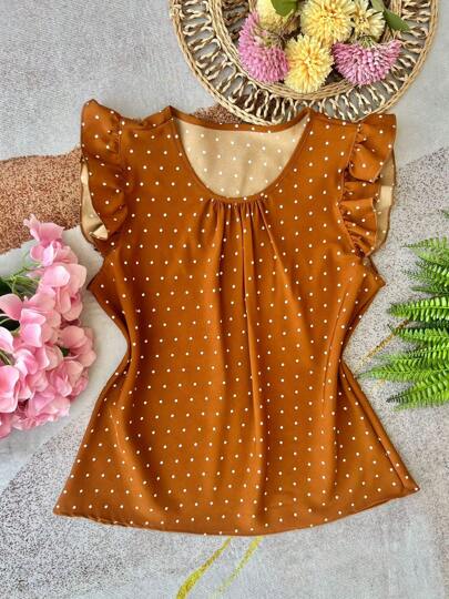 blusa manga babada com bolinho feminina poliester verao basica