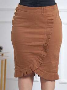 Premium Midi Denim Skirt Evangelical Fashion From 38 To 48 - 駝色 - 查看 1