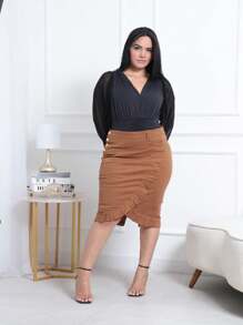 Premium Midi Denim Skirt Evangelical Fashion From 38 To 48 - 駝色 - 查看 2