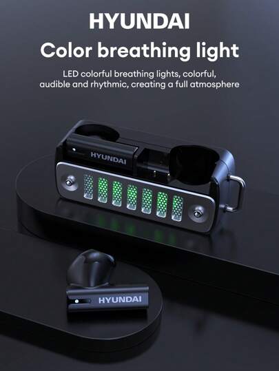 HYUNDAI HYUNDIA HY-Y18 蓝牙耳塞，半入耳式，具有智能 ENC 降噪功能、HIFI 杜比音频、灵敏的通话麦克风、定向声音传输、低延迟音乐和游戏、长电池寿命、彩色氛围灯、舒适的无线耳机